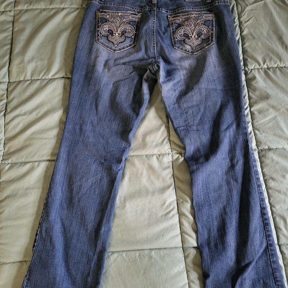 Elegant Blue Boot Cut Jeans with Embroidery